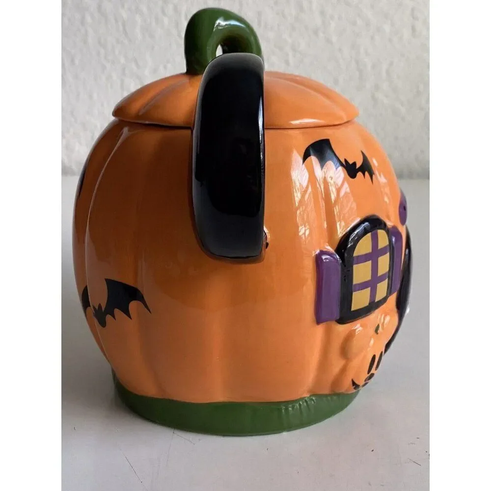 Disney Mickey‎ Mouse Halloween Pumpkin Haunted House Ceramic Cookie Jar NEW